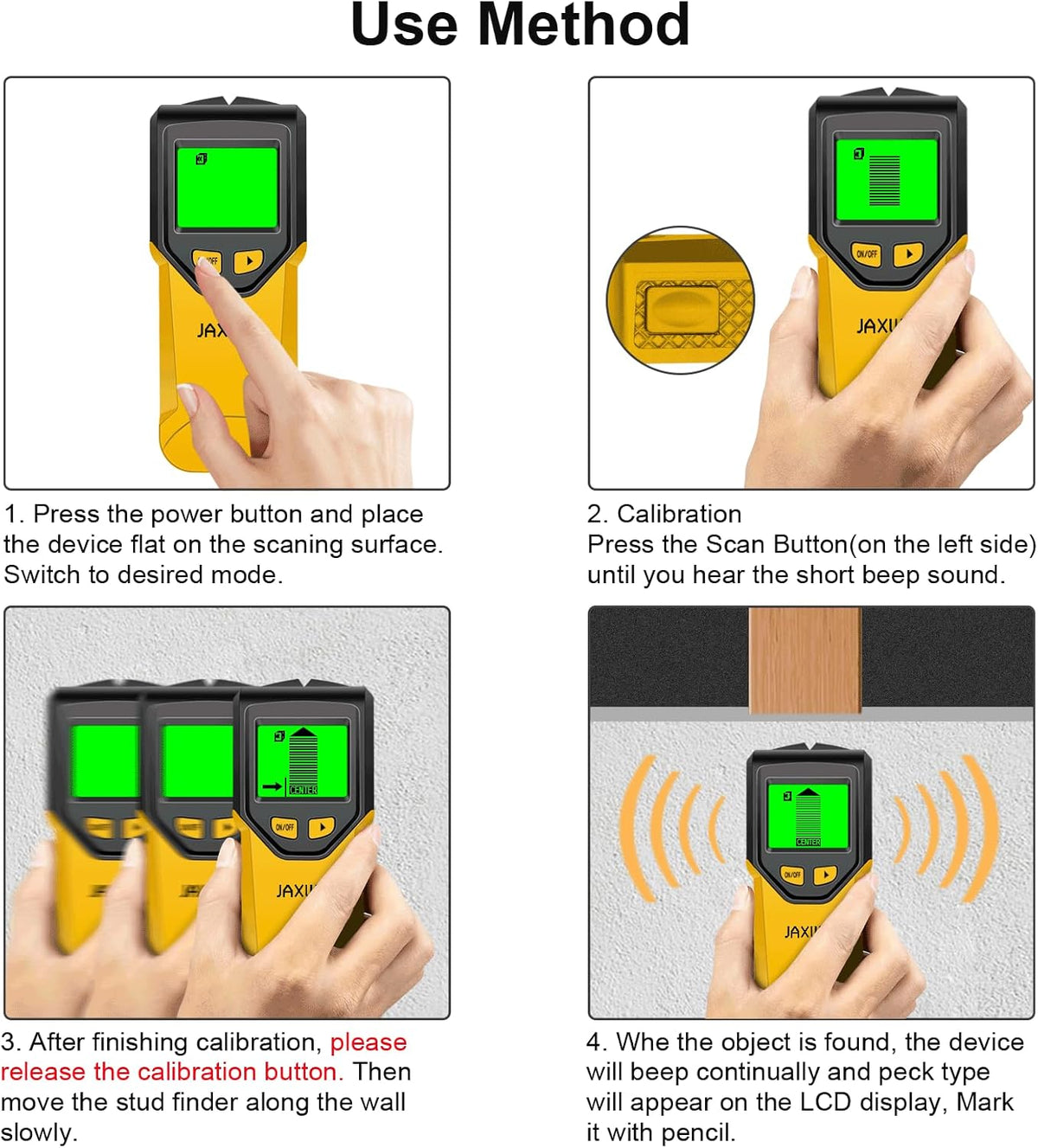 Stud Finder Wall Scanner - 5 in 1 Stud Finder Tool w/Microprocessor Chip and HD LCD Display, Stud Detector Beam Finders for the Center and Edge of Wood AC Wire Metal Studs Joist Pipe (Yellow Pear)