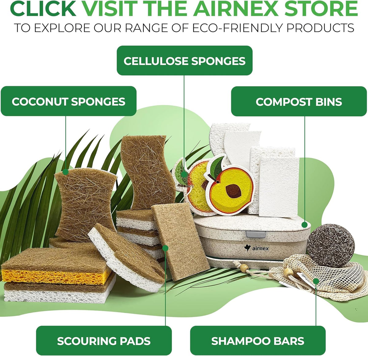 Biodegradable Natural Kitchen Sponge - Compostable Cellulose and Coconut Walnut Scrubber Sponge (12 Pack)
