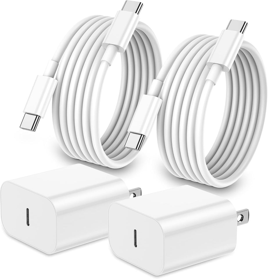 20w usb-c charger 2x 6ft cables apple devices 2 pack fast wall adapter
