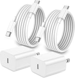 0W Fast Charger Block 2 Pack with 6ft USB-C Charging Cables for iPhone