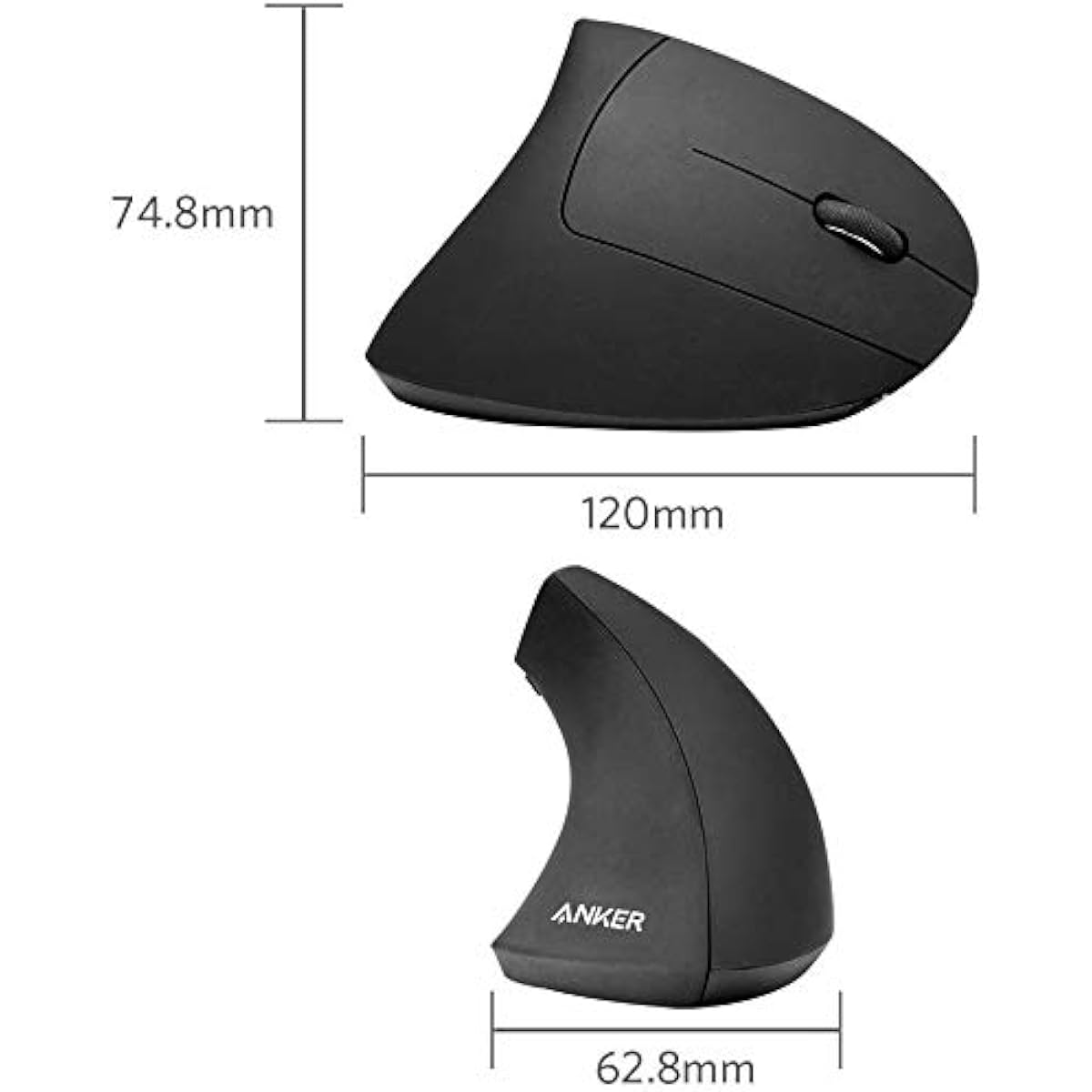 Anker 2.4G Wireless Vertical Ergonomic Optical Mouse for Work, Multi-Device Connectivity, 800/1200 /1600 DPI, 5 Buttons for Laptop, Desktop, PC - Black