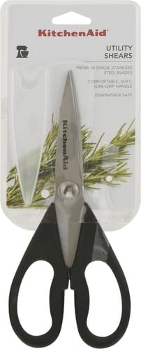 KitchenAid All Purpose Kitchen Shears with Protective Sheath Durable Stainless Steel Scissors, Dishwasher Safe, Soft Grip Comfort Handle, 8.72 Inch, Black