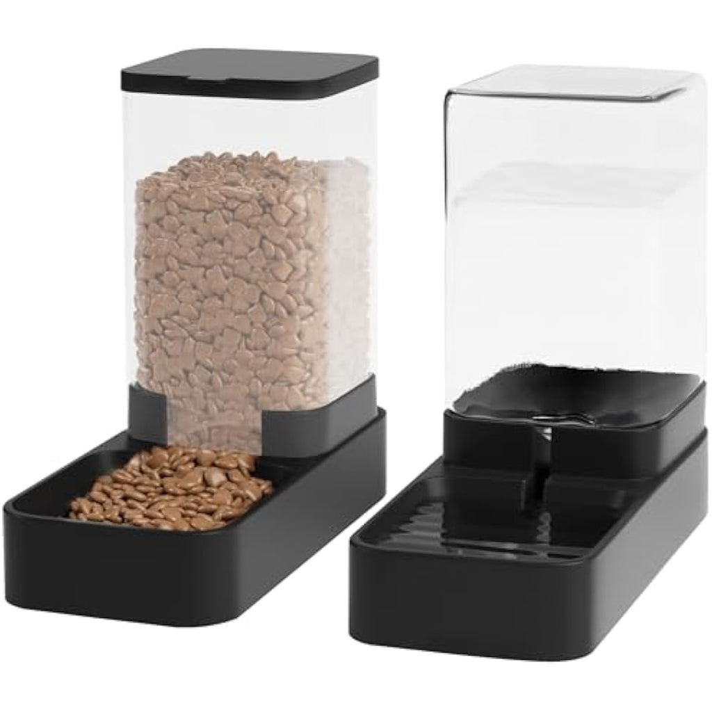 Automatic Cat Feeder and Water Dispenser Set with Pet Food Bowl, Gravity Dog Waterer, and Food Feeder for Small to Large Pets, 3.3L Black