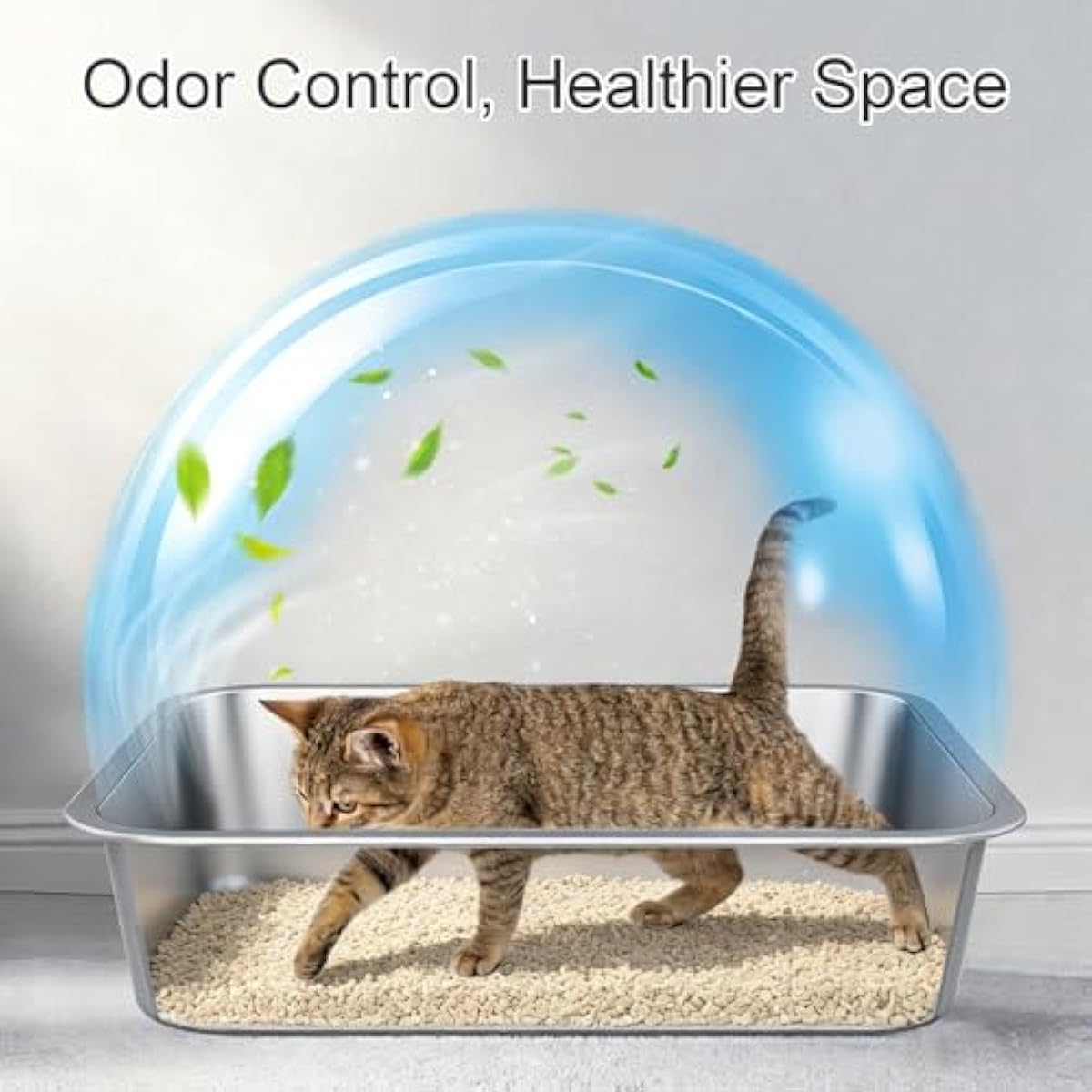stainless steel metal cat litter box with high sides odor-free non-stick for indoor cats and kittens