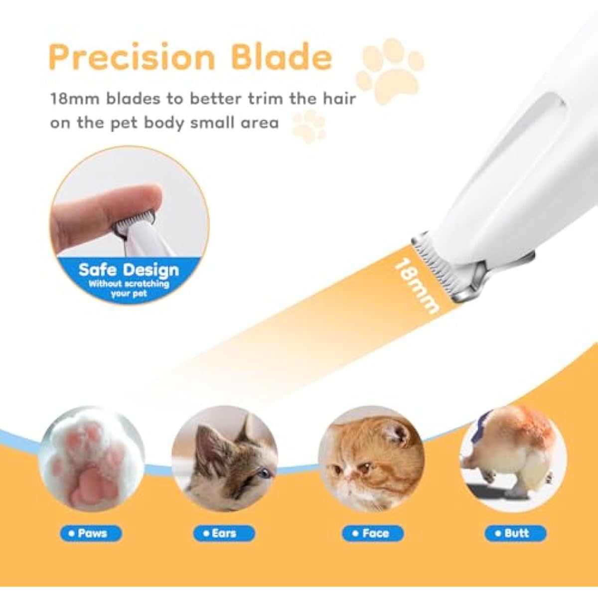 Mcbazel Pet Micro Precision Trimmer, Multifunctional Pet Hair Trimmer Waterproof Rechargeable Shaver with LED Light for Paws Eyes Ears Face Buttocks for Small Dogs and Cats，50dB Quiet Shave.