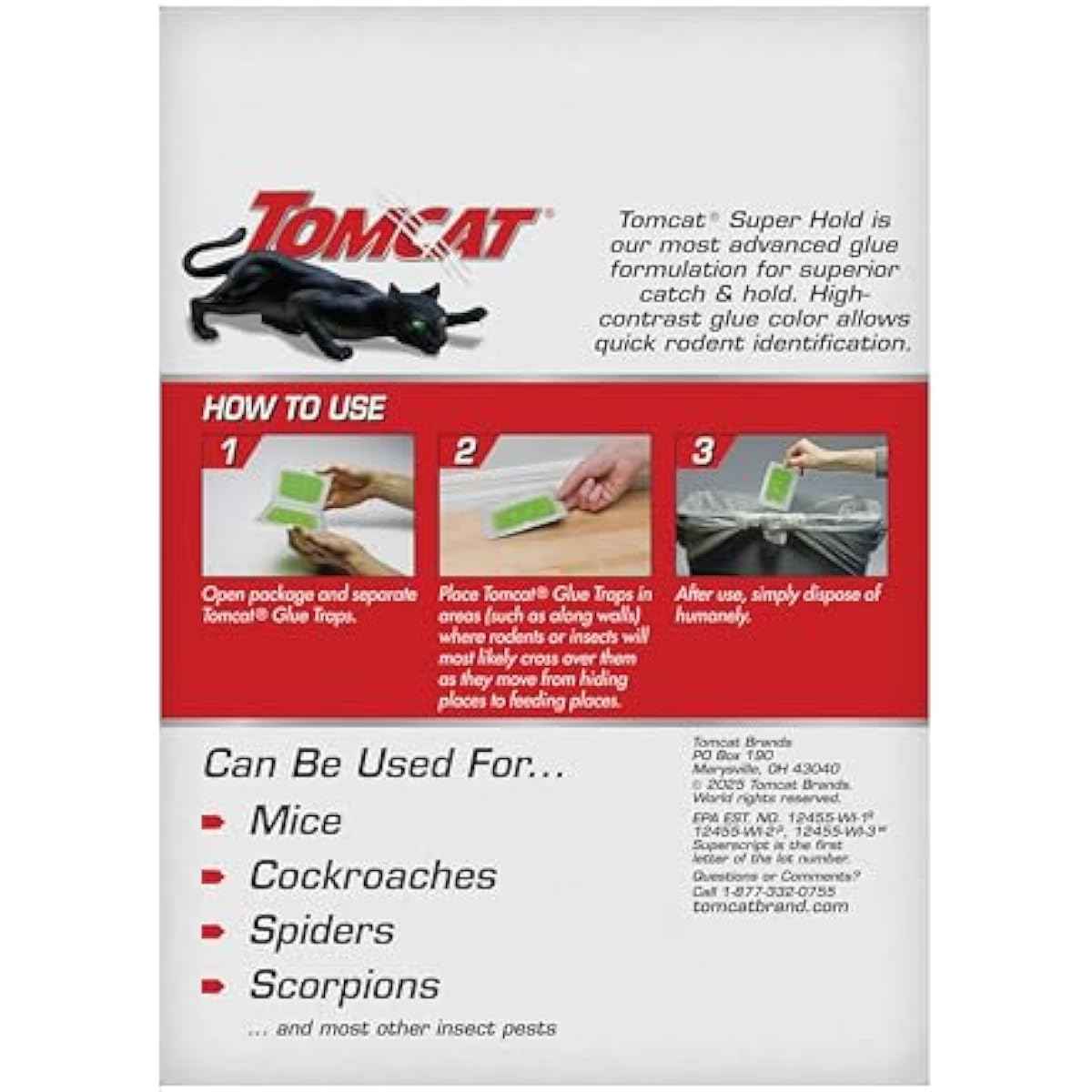 Tomcat Super Hold Glue Traps Mouse Size for Mice, Cockroaches, Spiders, and Scorpions, Ready-To-Use, 4 Traps