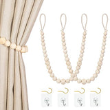 KLOGTSIND Magnetic Curtain Tiebacks, Curtain Holdbacks for Curtains 2 Pack, Wood Bead Curtain Holders for Boho Bedroom Decor, Baby Nursery Decor, Farmhouse Decor