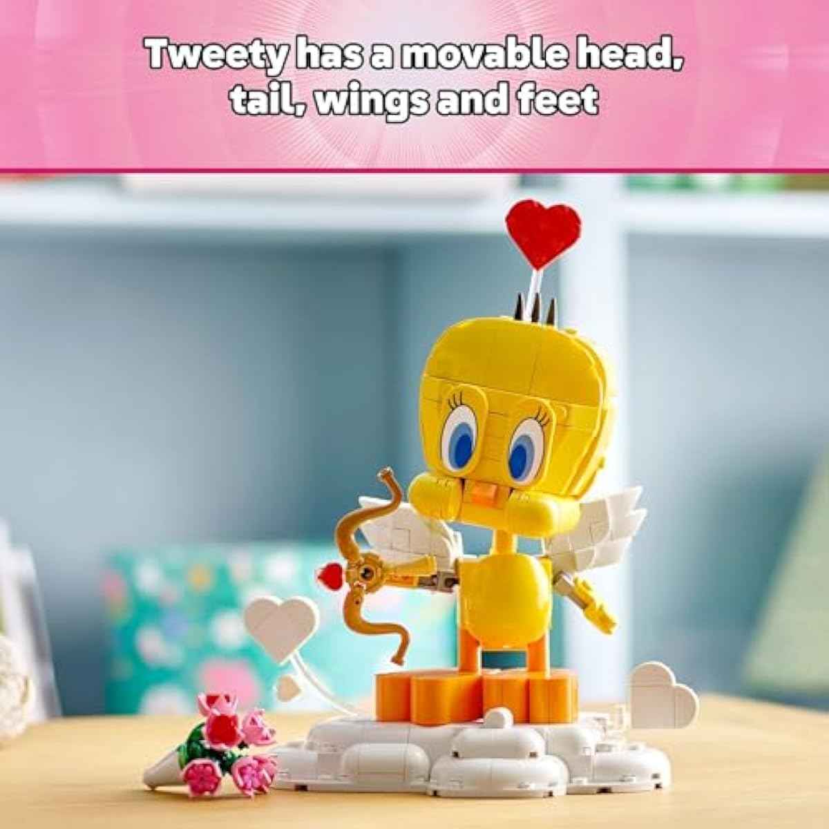 LEGO Looney Tunes Sweetheart Tweety Bird Building Toy for Adults & Kids - Tweety Figure W/Display Pedestal & Accessories for Girls & Boys, Ages 12+ - Gift & Craft for Valentine's Day - 40824