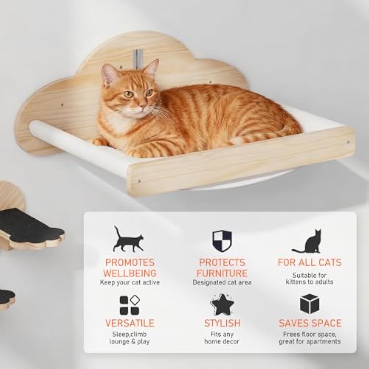 xiaz cat wall hammock mounted bed with 4 climbing steps for indoor cats up to 30lbs