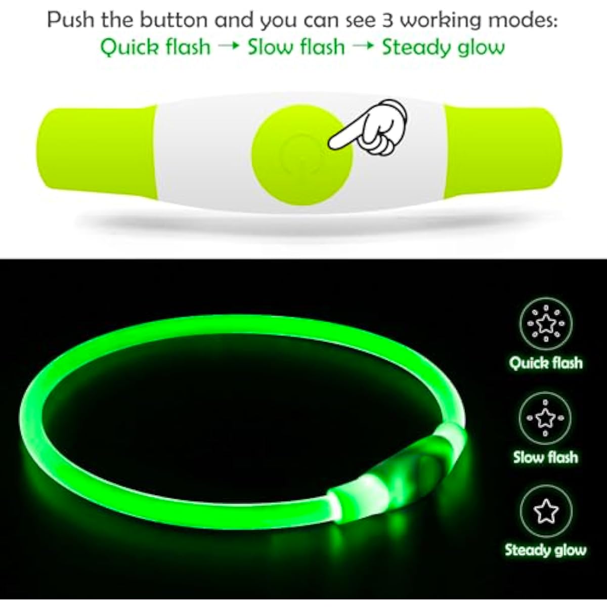 BSEEN USB Rechargeable Flash Dog Necklace Light, Green, Small Medium Large Dogs