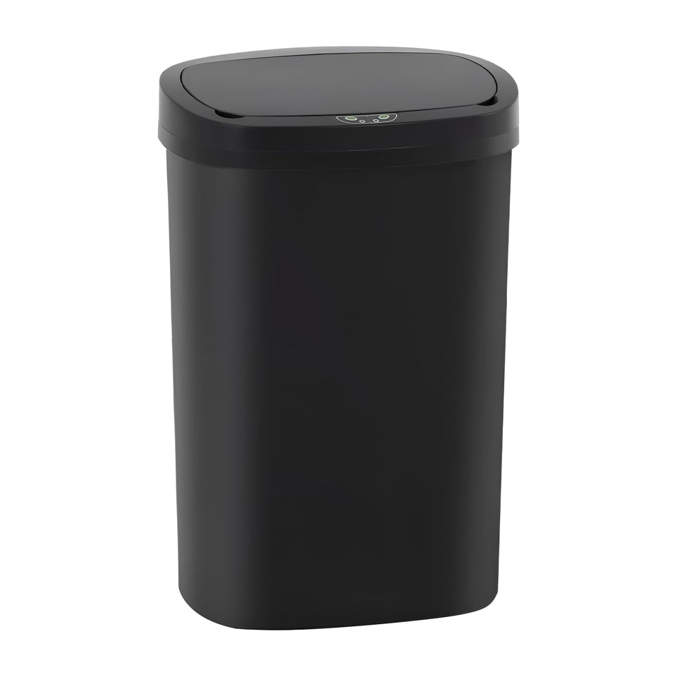 BestOffice | 13 Gallon Trash Can with Lid | Automatic Touchless Garbage Can | Odor Control | Modern Oval Design | Easy to Clean | Plastic | Black | Fits Any Kitchen, Bathroom, Office or Home