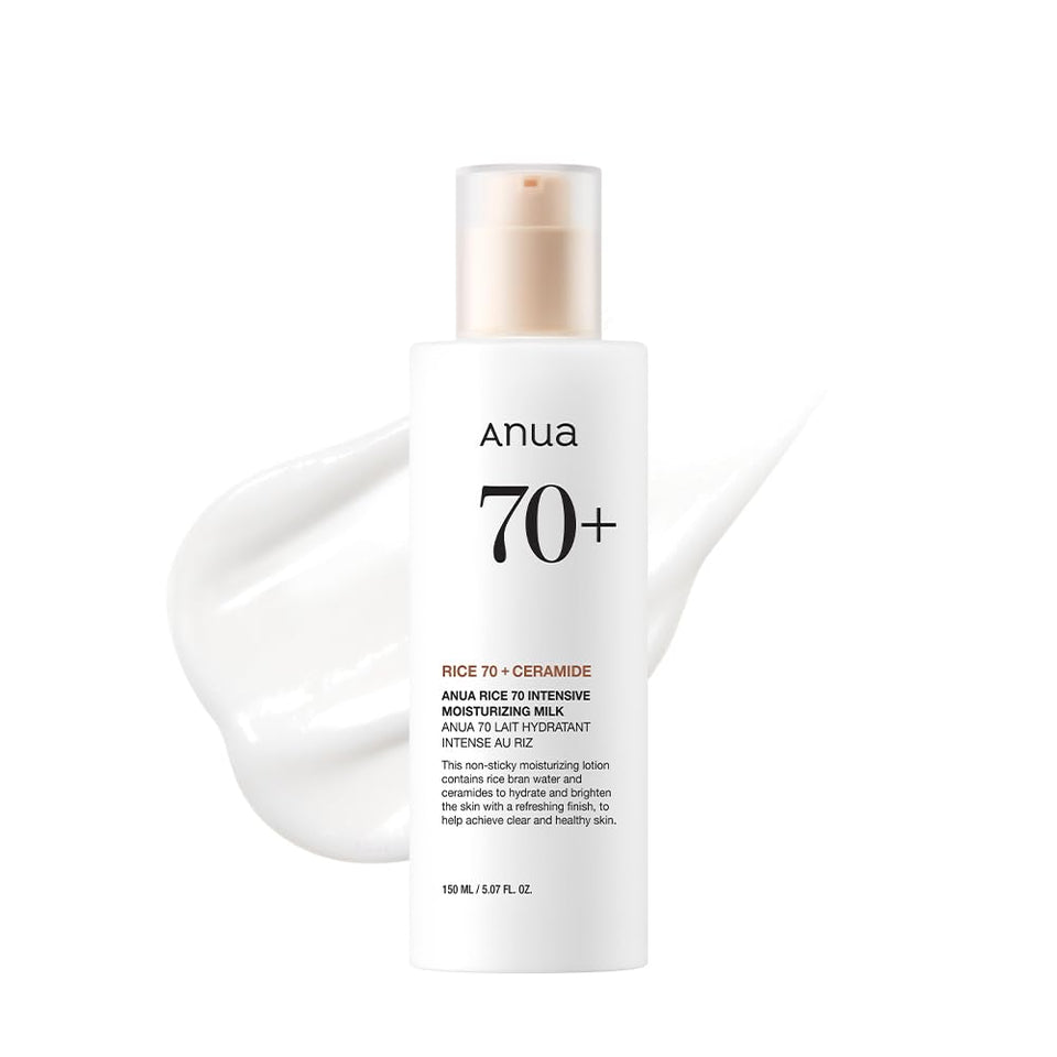 ANUA Rice 70 Intensive Moisturizing Milk, Hydrating Face Lotion, Niacinamide, Ceramides, All Skin Types, Sensitive, Skin Moisture Barrier, Lightweight Nourishing, Korean Skincare, 5.07 fl.oz.
