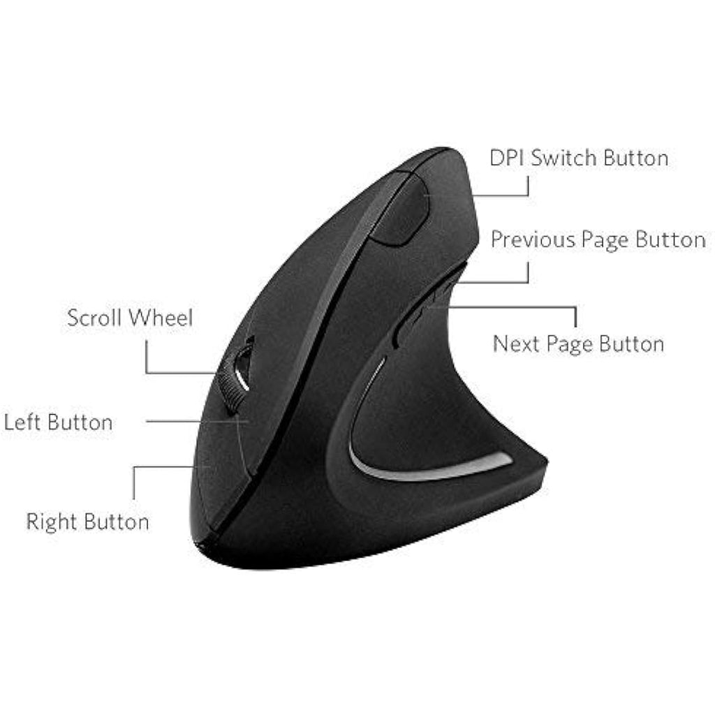 Anker 2.4G Wireless Vertical Ergonomic Optical Mouse for Work, Multi-Device Connectivity, 800/1200 /1600 DPI, 5 Buttons for Laptop, Desktop, PC - Black