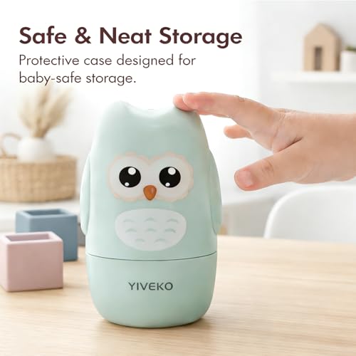 Baby Nail Care Kit, 4-in-1 Set with Owl Case, Clippers, Scissors, File & Tweezers for Newborn to Toddler Kids, Owl Green