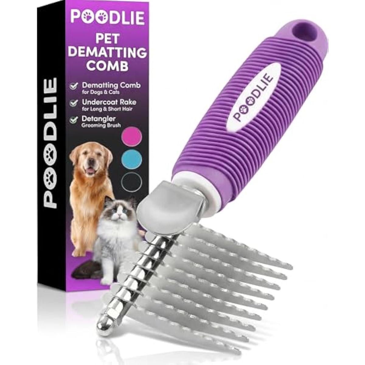 poodle-dematting-fur-rake-comb-brush-for-dogs-and-cats-with-long-2.5inch-steel-safety-blades