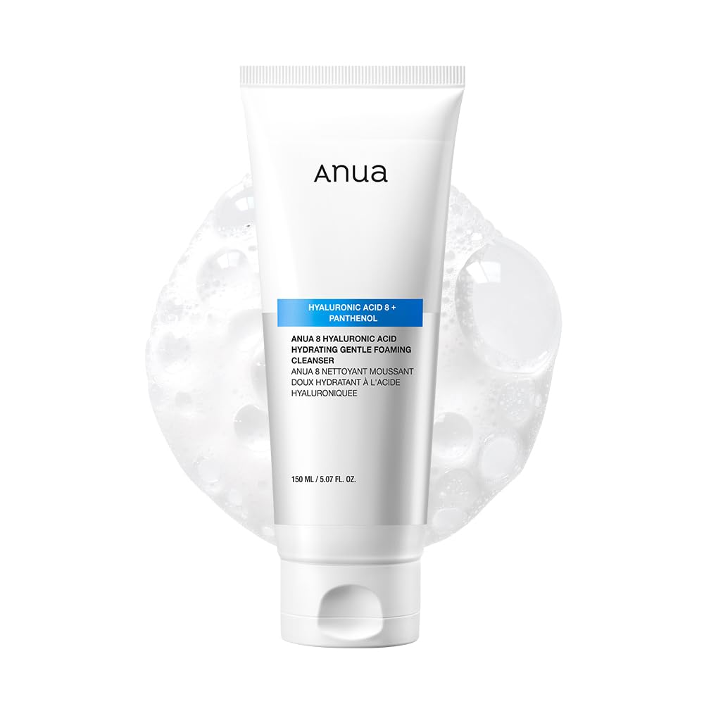 ANUA Hydrating Gentle Foaming Cleanser, Daily Face Wash for Double Cleansing, Hyaluronic Acid, Zinc, Panthenol, for Dry & Sensitive Skin, Sebum Balance Facial Cleanser, Korean Skincare, 5.07 fl. oz
