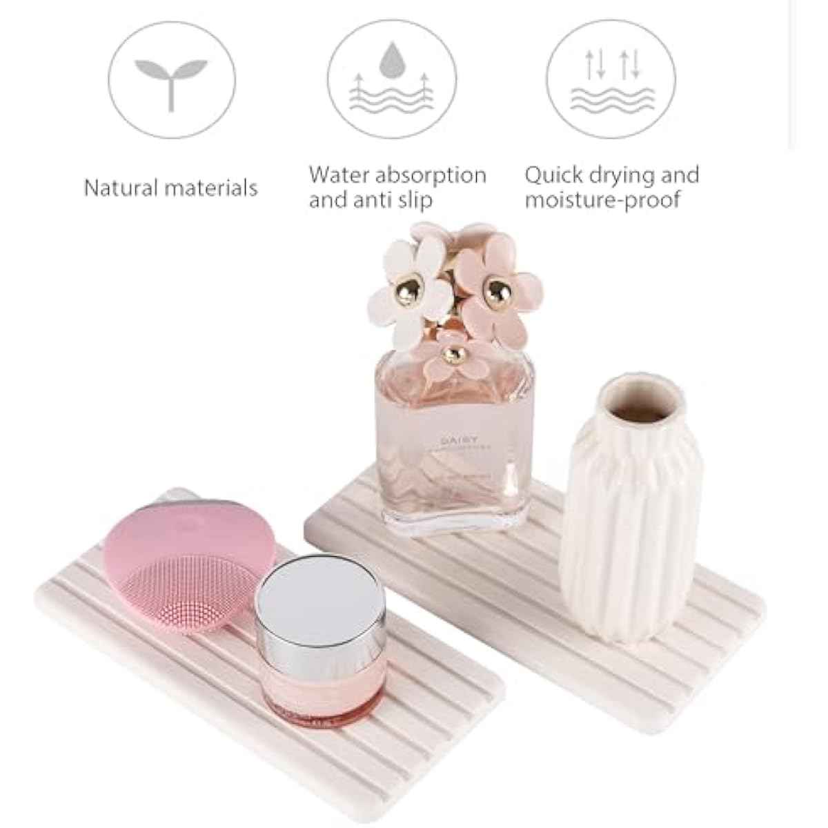 2 PCS Water Absorbent Diatomite Coasters - 8.3" x 4" Stone Drying Mat for Kitchen Counter