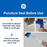 GE Advanced Silicone Caulk for Kitchen & Bathroom, White, 2.8 fl oz Tube, 1 Pack - 100% Waterproof Silicone Sealant, 5X Stronger Adhesion, Shrink & Crack Proof