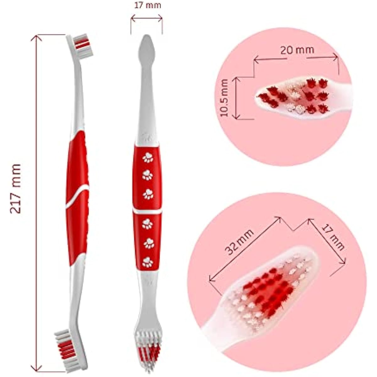 Red Pet Toothbrush for Medium & Large Dogs and Cats with Soft Bristles - Easy Teeth Cleaning