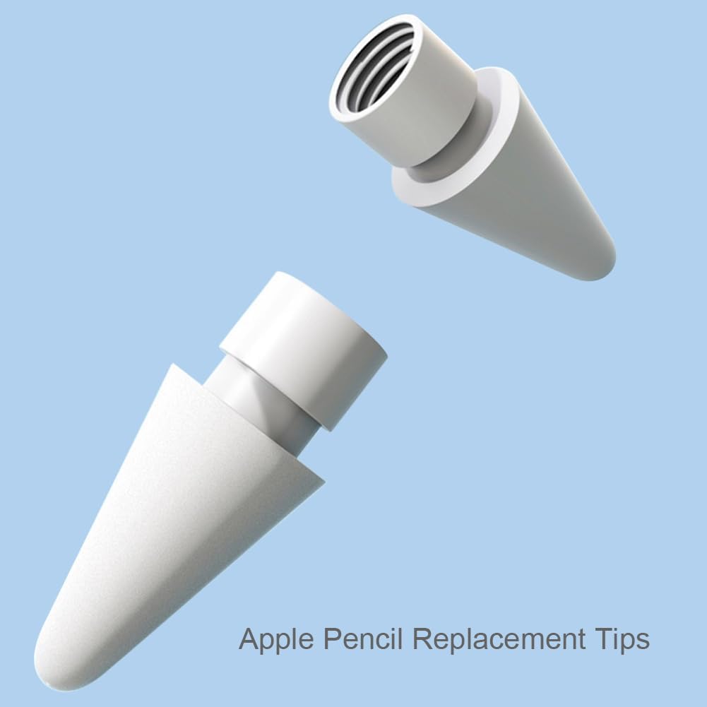 Apple Pencil 2nd Gen/ 1st Gen replacement tips, 4-pack white, durable nibs for iPad Pro Pencil 2/1