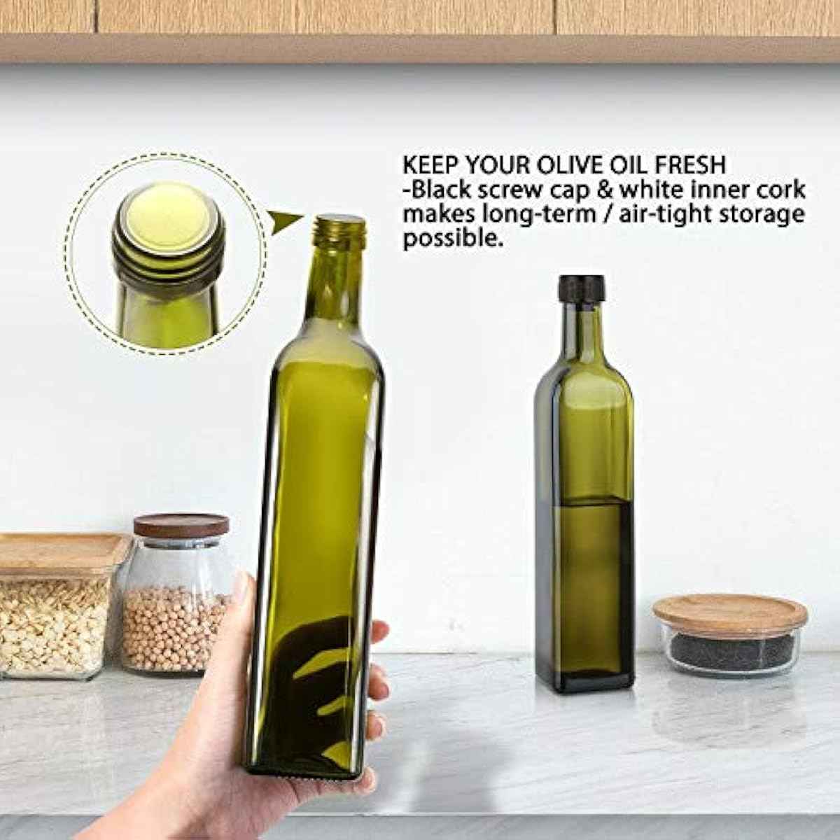 Aozita 17oz glass olive oil bottle dispenser with pourers and funnel for kitchen use