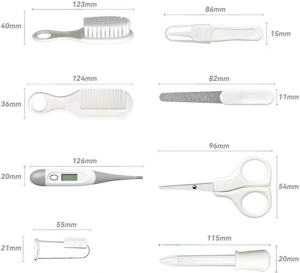 Baby Grooming Kit, Infant Safety Care Set with Hair Brush Comb Nail Clipper Nasal Aspirator,Baby Essentials Kit for Newborn Girls Boys (Grey White)