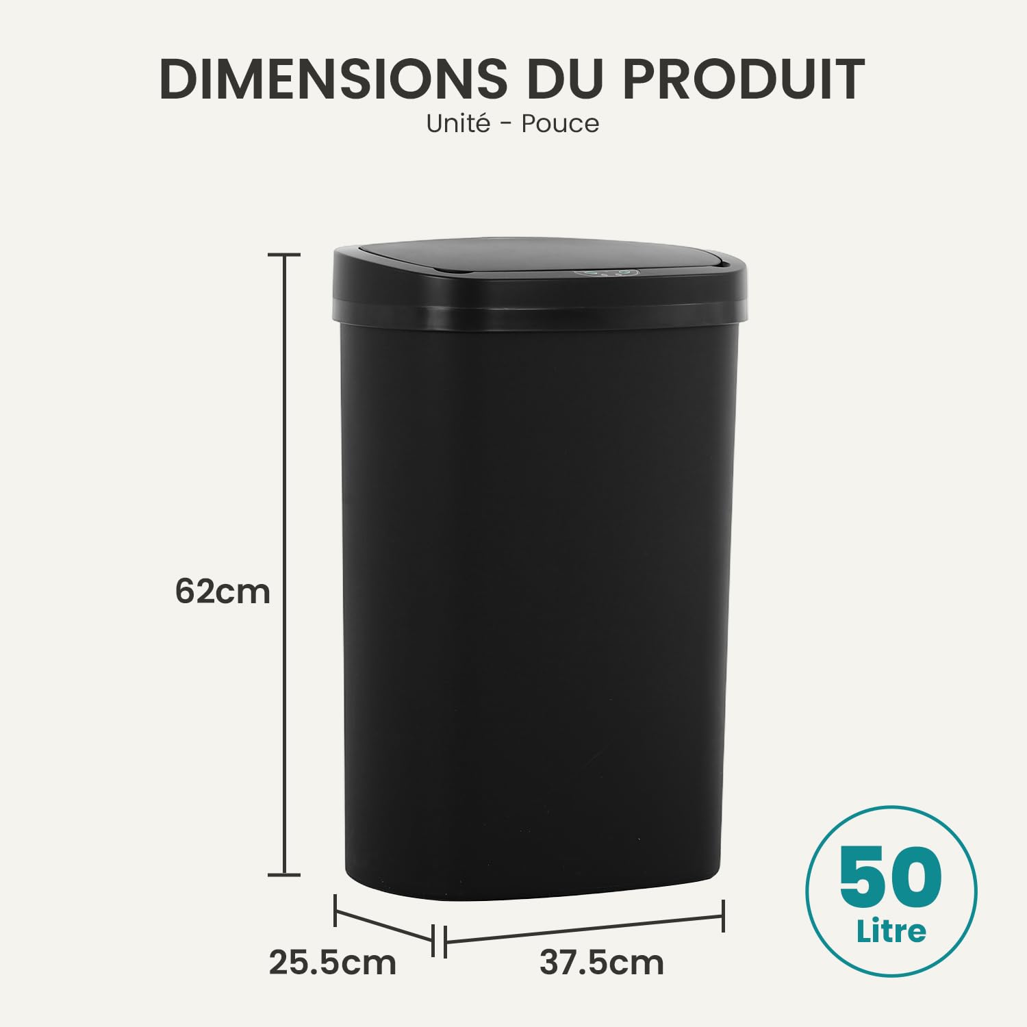BestOffice | 13 Gallon Trash Can with Lid | Automatic Touchless Garbage Can | Odor Control | Modern Oval Design | Easy to Clean | Plastic | Black | Fits Any Kitchen, Bathroom, Office or Home