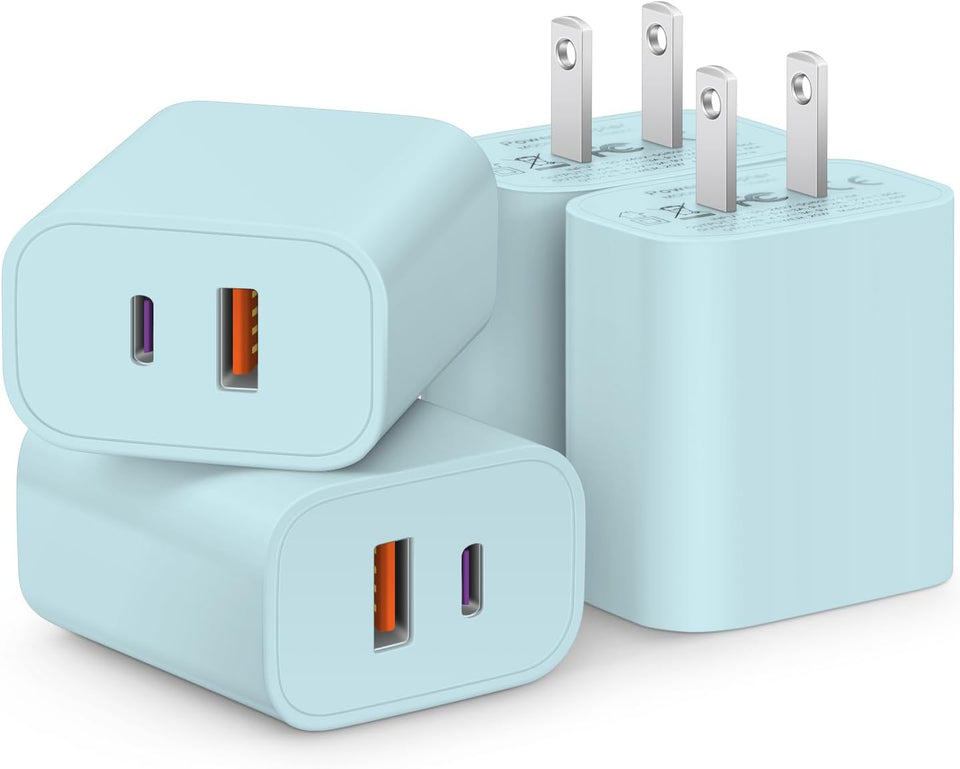 [4 Pack] USB C Charger Block Fast Charging Multiport Adpater [PD 20W USB-C & QC 3.0 USB-A Port] for i Phone 17/16/15/14/13/12/11/X/8, i Pad, Galaxy, Google, Galaxy & More - PureLivingMart
