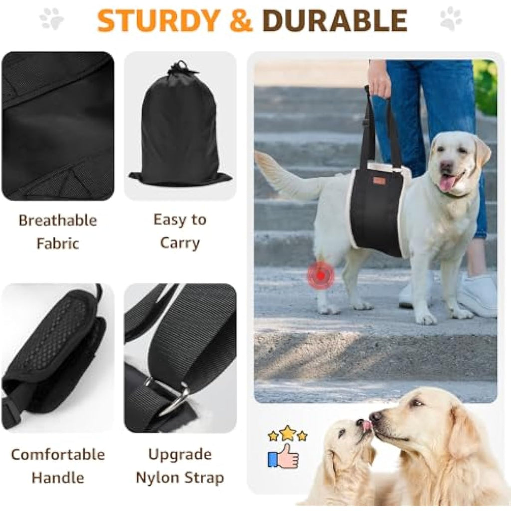 Adjustable dog lift harness for large dogs hind leg support with soft lift and rehab features