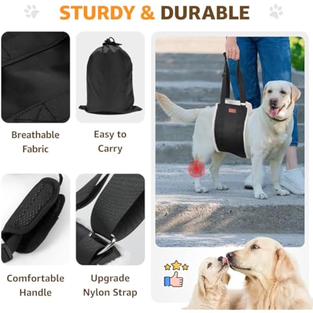 Adjustable dog lift harness for large dogs hind leg support with soft lift and rehab features