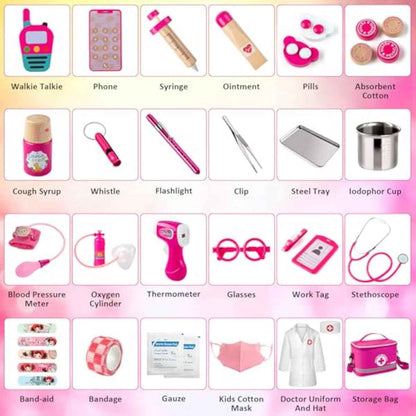 Doctor Kit for Kids Girls, 34 Pcs Kids Doctor Kit for Toddlers 3-5 with Medical Storage Bag & Real Stethoscope, Pretend Play Set for Boys Girls Fun Role Playing Game