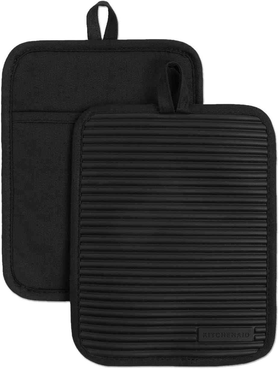 KitchenAid Ribbed Soft Silicone Pot Holder 2-Pack Set, Milkshake Tan, 7"x9"