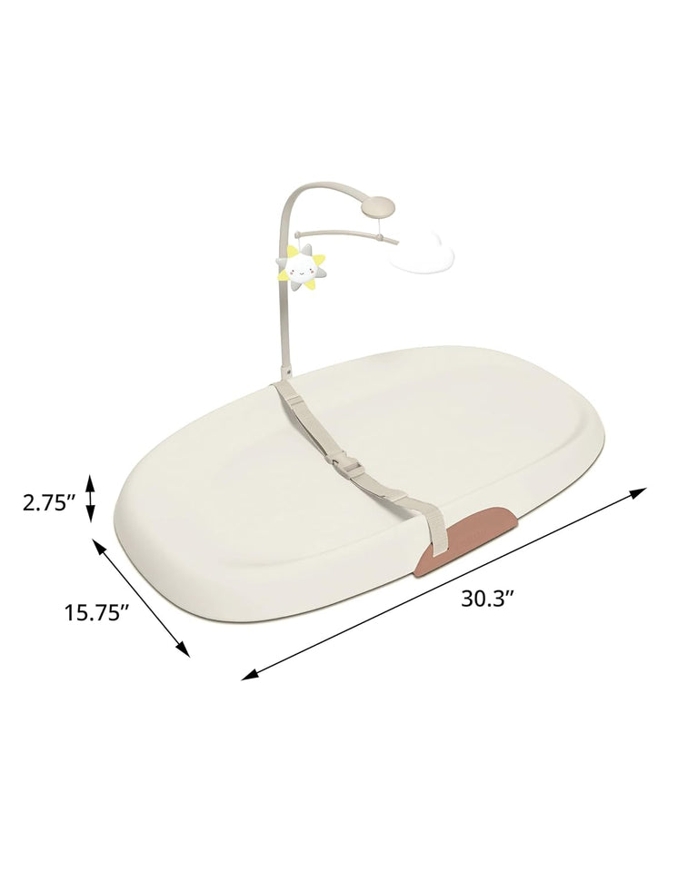 Skip Hop Baby Changing Pad Nursery Style Wipe-Clean Contoured with Cushioned Foam, Non-Skid Base, Built-in Safety Belt & Tuck-Away Toy Bar Fits Standard Changing Tables, Oat