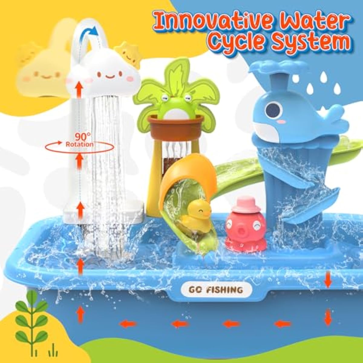 21 Blue Kids Kitchen Sink Toy with Electric Faucet 4-in-1 Play Set with Detachable Legs and Fishing Game