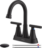 Bathroom Faucets for Sink 3 Hole, Hurran 4 inch Matte Black with Pop-up Drain and 2 Supply Hoses, Stainless Steel Lead-Free 2-Handle Centerset Faucet for Sink Vanity