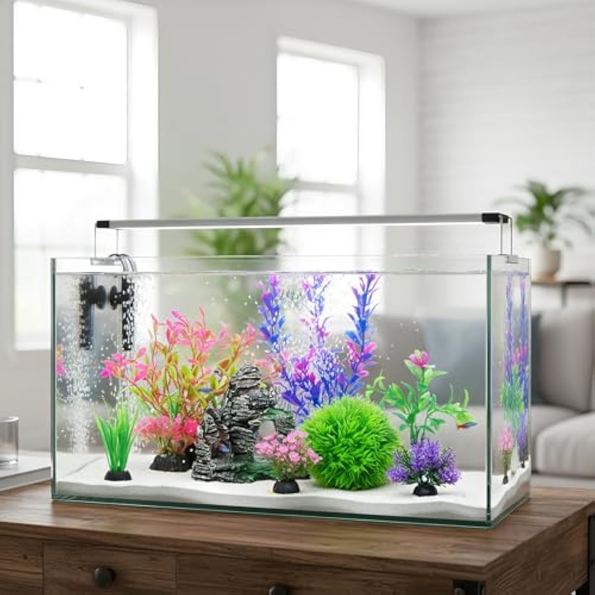 Ameliade Aquarium Artificial Plastic Plants Decorations and Rock Cave Decor Set Goldfish Betta Fish Tank Accessories Small Large Fish Bowl Ornaments