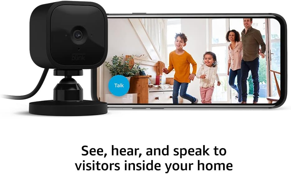 Blink Mini - Compact indoor plug-in smart security camera, 1080p HD video, night vision, motion detection, two-way audio, easy set up, Works with Alexa – 2 cameras (Black)
