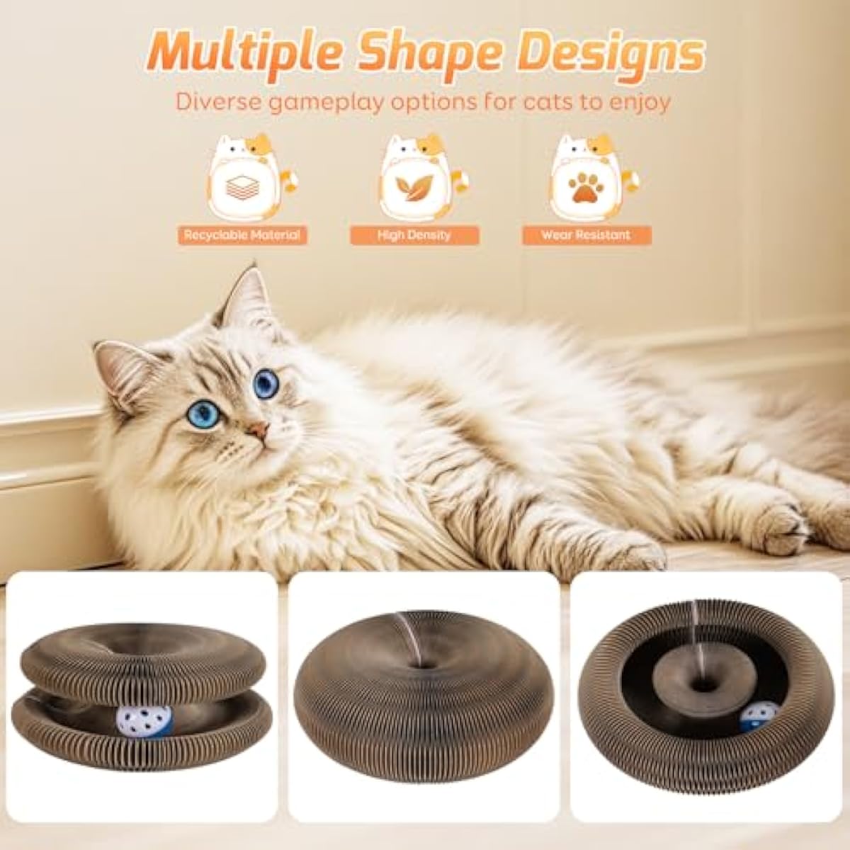 2 pack magic organ foldable reversible accordion kitty toy cat scratcher with bell balls