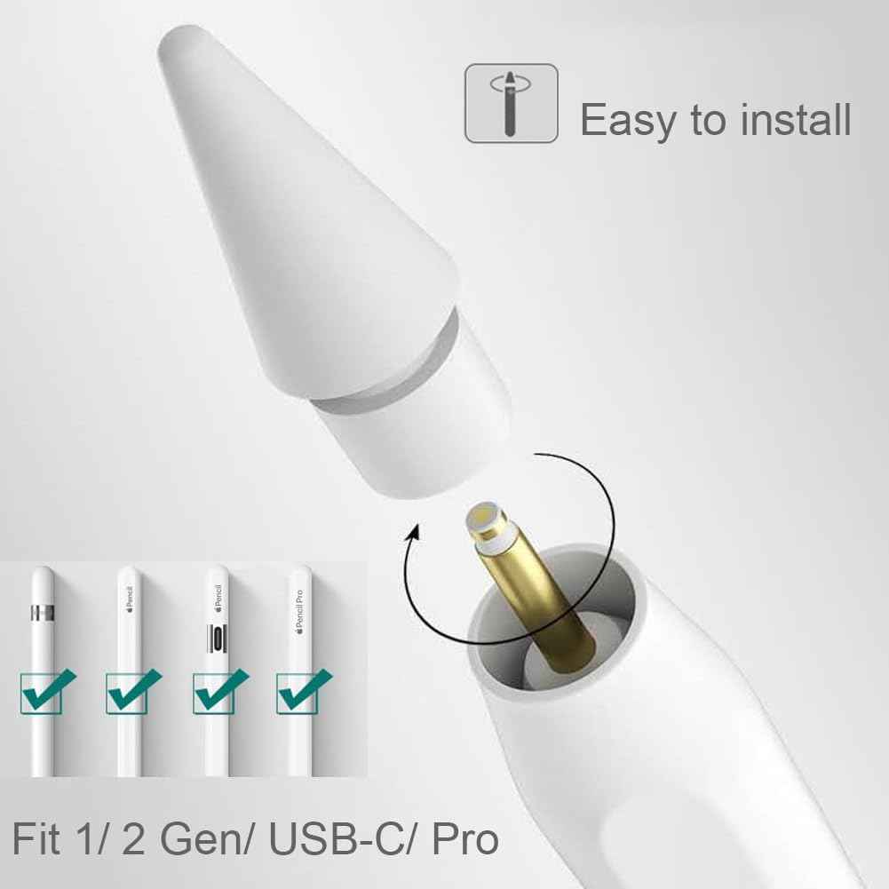 Apple Pencil 2nd Gen/ 1st Gen replacement tips, 4-pack white, durable nibs for iPad Pro Pencil 2/1