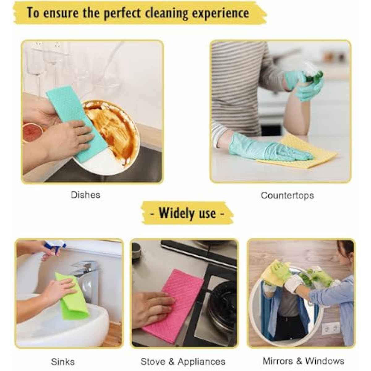 Swedish Dish Cloths - 10 Pack Reusable Kitchen Dishcloths - Ultra Absorbent Dish Towels for Washing Dishes - Cellulose Sponge Cloth Cleaning Rag - Assorted