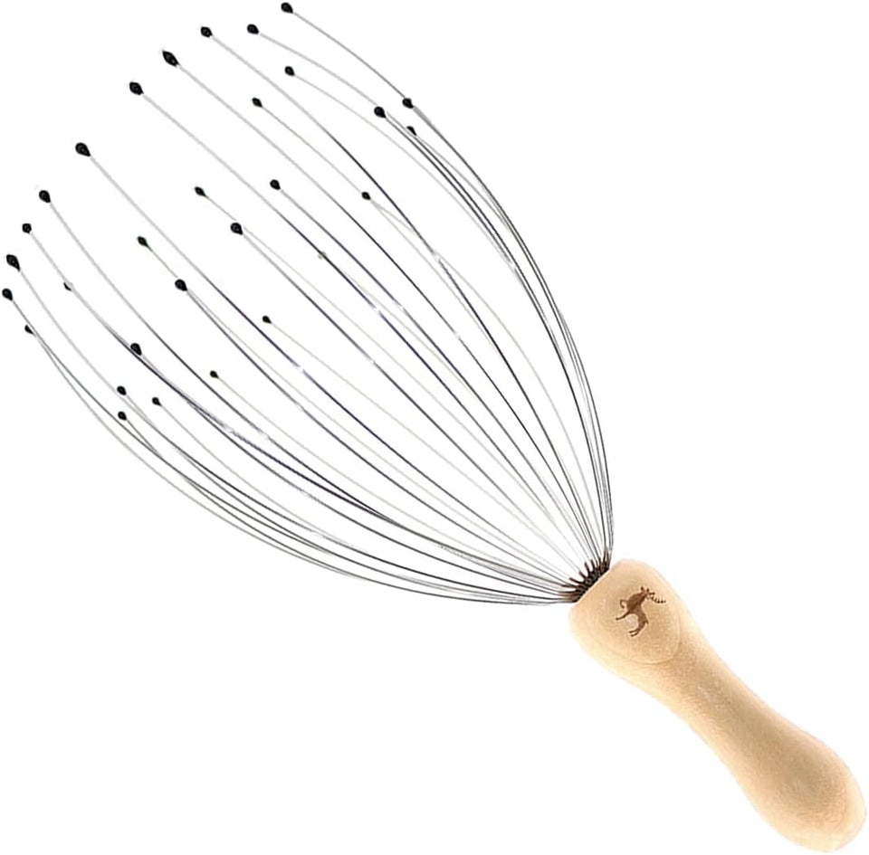 USAGA 32 Fingers Head Massager, Head Scratcher Scalp Massager, Stocking Stuffers Gift for Scalp Body Relaxing Wood Handle (1 Pack)