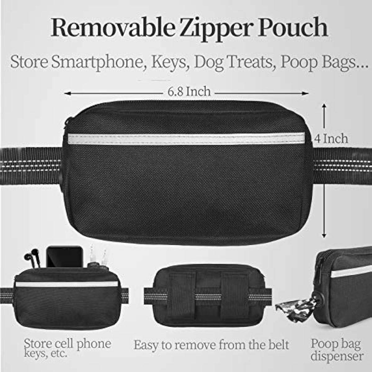 iYoShop hands-free dog leash with zipper pouch and dual padded handles for medium and large dogs (large, 25-120 lbs, black)