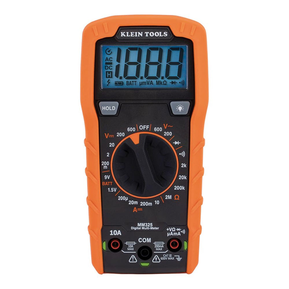 Klein Tools MM325 Multimeter, Digital Manual-Ranging 600V AC/DC Voltage Tester, Tests Batteries, Current, Resistance, Diodes, and Continuity