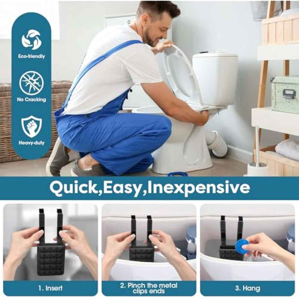 Adjustable Toilet Tank Cleaning Tablet Holder-Hanging Silicone Basket Carrier with Rustproof Hooks for Bowl Cleaner & Bleach Tablet Caddy, Accessory Fit Up to 7" Water Level