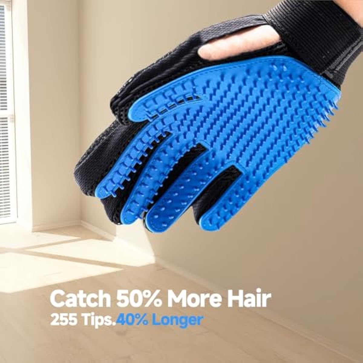 Pet Hair Removal Gloves for Dogs and Cats - 2-in-1 Deshedding Brush Massage Mitt for Shedding Control and Safe Pet Grooming 2-Pack (Blue)