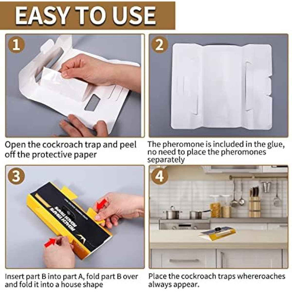 20-pack child & pet safe cockroach traps with strong adhesive, yellow color and 6-month lifespan