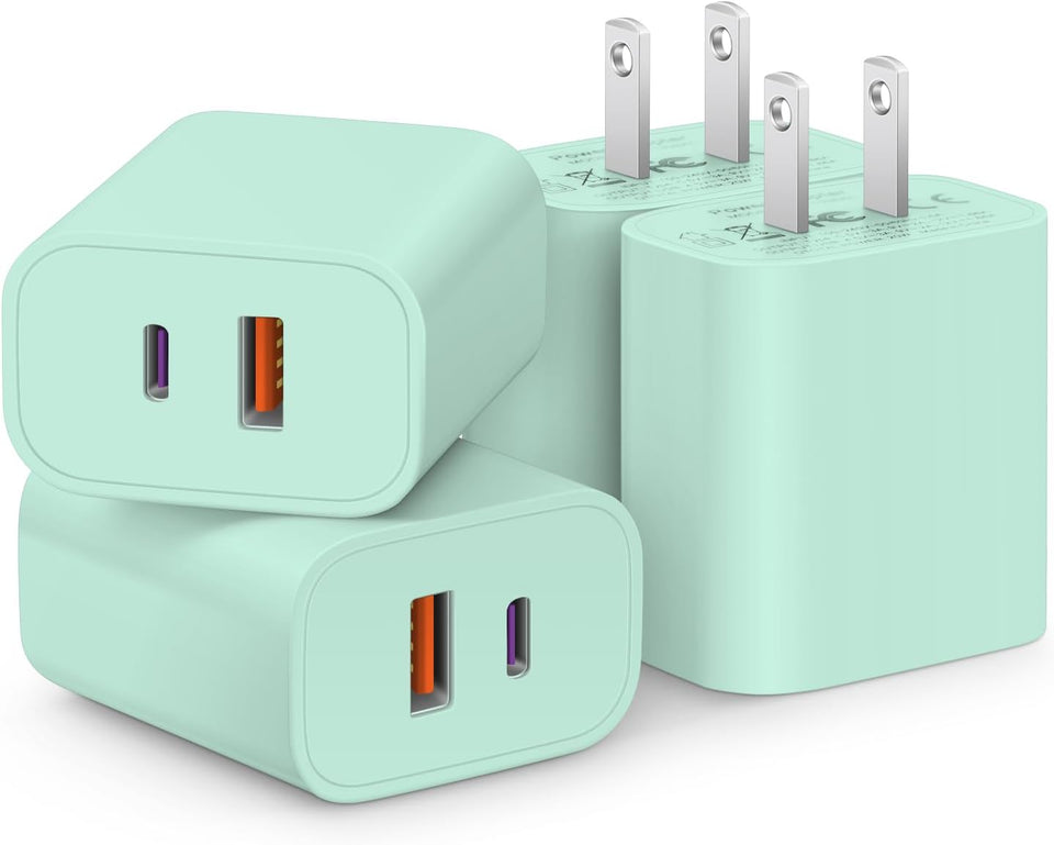 [4 Pack] USB C Charger Block Fast Charging Multiport Adpater [PD 20W USB-C & QC 3.0 USB-A Port] for i Phone 17/16/15/14/13/12/11/X/8, i Pad, Galaxy, Google, Galaxy & More - PureLivingMart