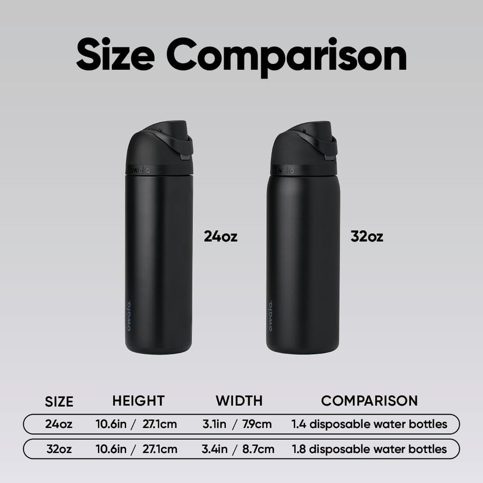 Owala FreeSip Insulated Stainless Steel Water Bottle with Straw, BPA-Free Sports Water Bottle, Great for Travel, 24 Oz, Very, Very Dark | Insulated, with Straw, for Sports, Travel, and School, BPA-Free