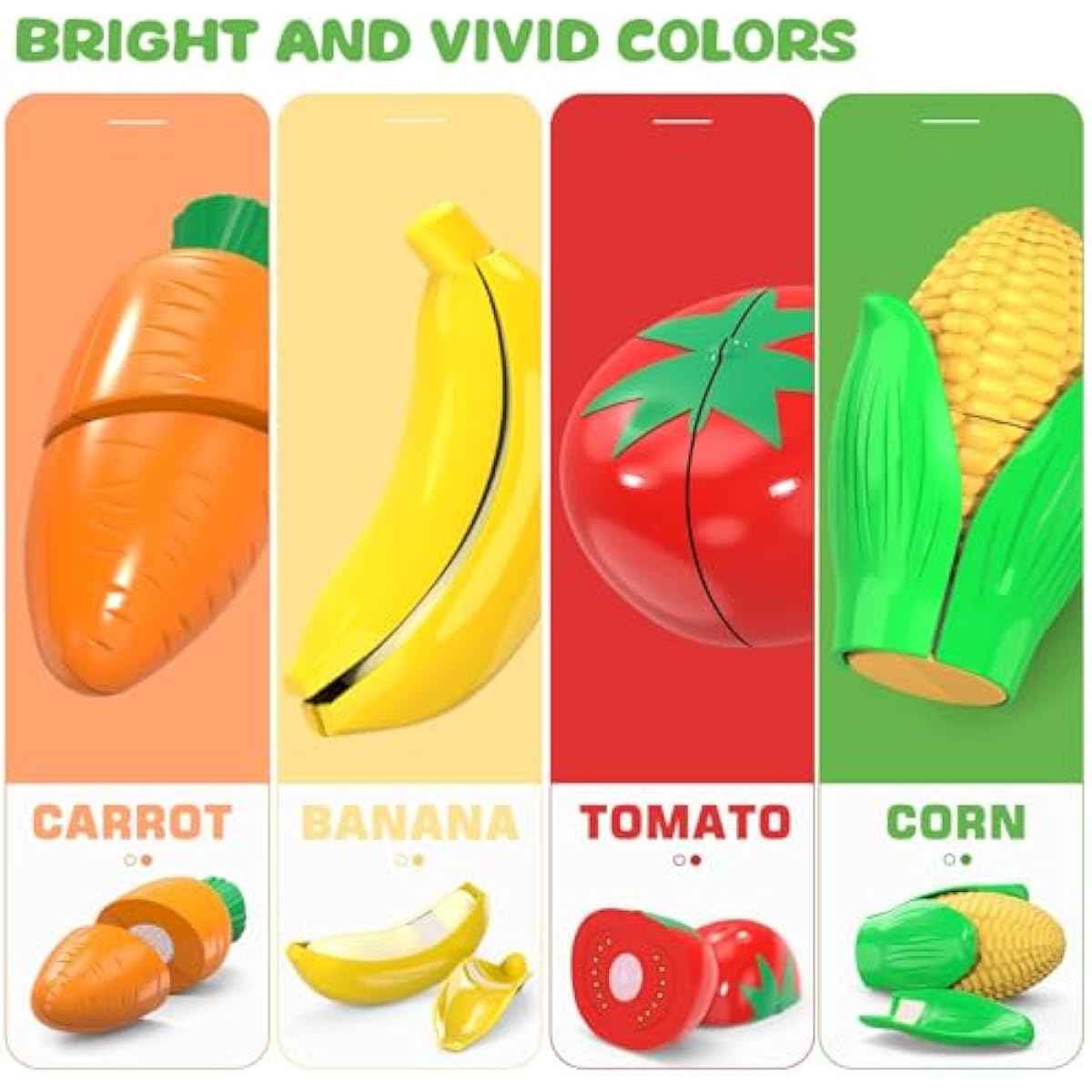 Cutting Play Food Toys For Kids, Pretend Play Kitchen Accessories, Fake Fruits/Vegetables Set With Shopping Storage Basket, Plastic Board And Knife, Birthday Gifts/Educational Toy For Toddler Children