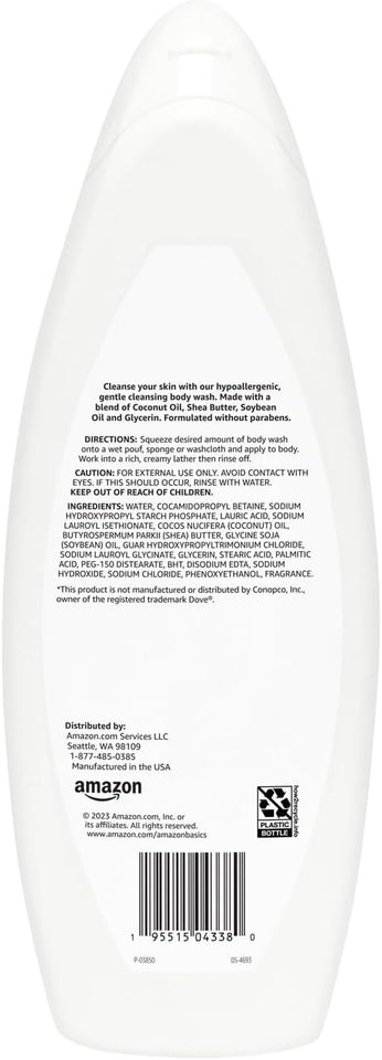 Amazon Basics Hypoallergenic Body Wash for Sensitive Skin, Creamy Lather, Paraben Free, 22 fl oz (1-Pack)